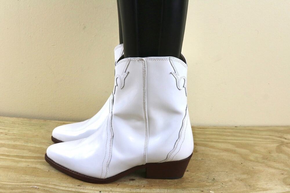 New Free People Boots 7 White Patent Leather New Frontier Cowboy Western Ankle